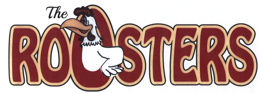Roosters band logo, the word Roosters with a cartoon chicken